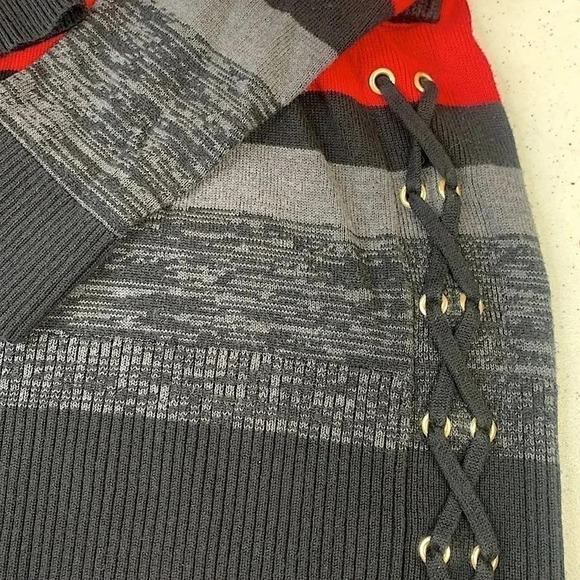 STYLE & CO Wrapped Knit Tunic Sweater Women Size M Striped Pullover Laced Up - Picture 6 of 12